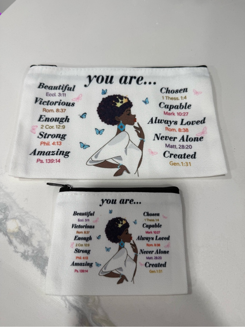 Cosmetic pouch set You Are... Inspirational quotes with Zipper New - Picture 2 of 3